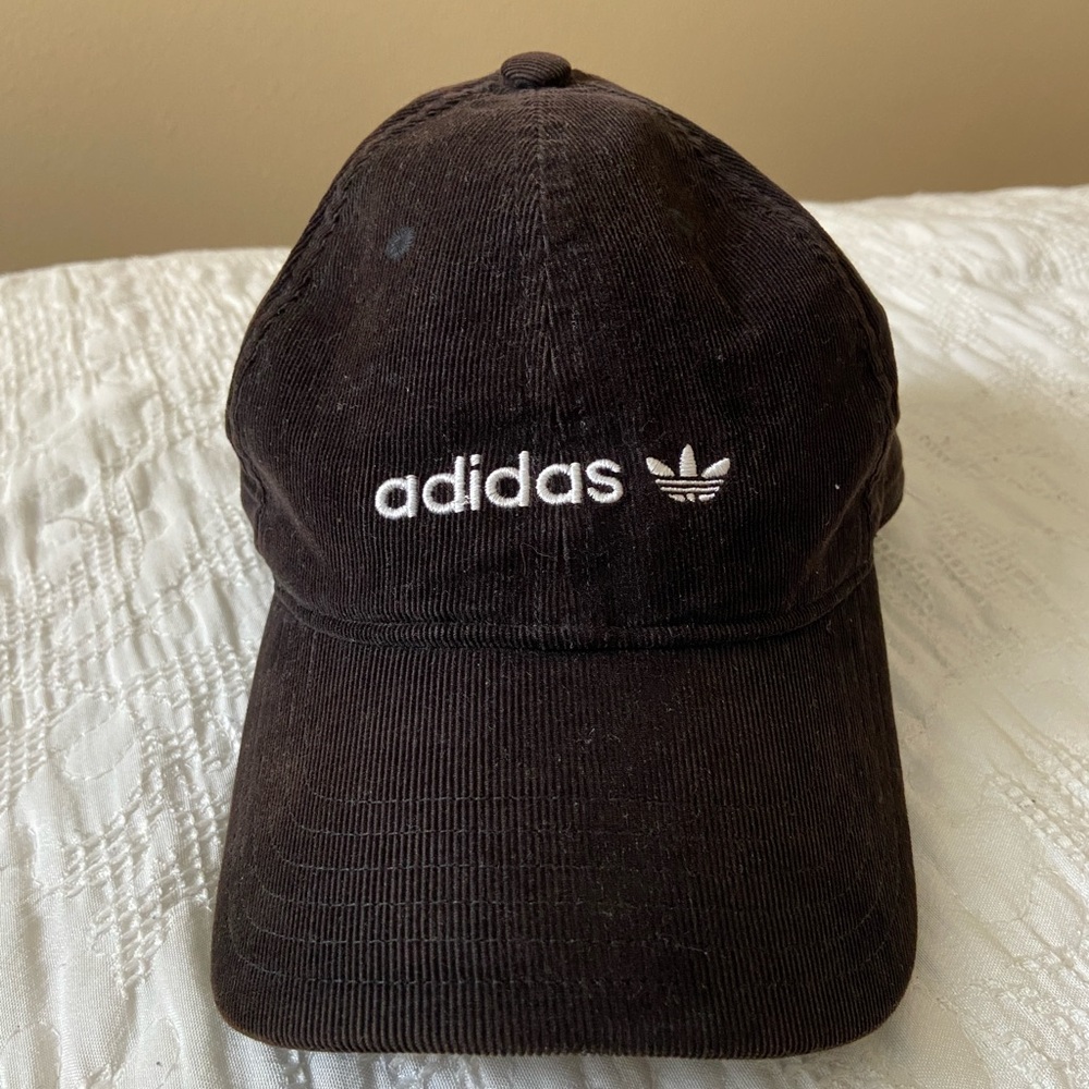 Adidas black corduroy strap back hat